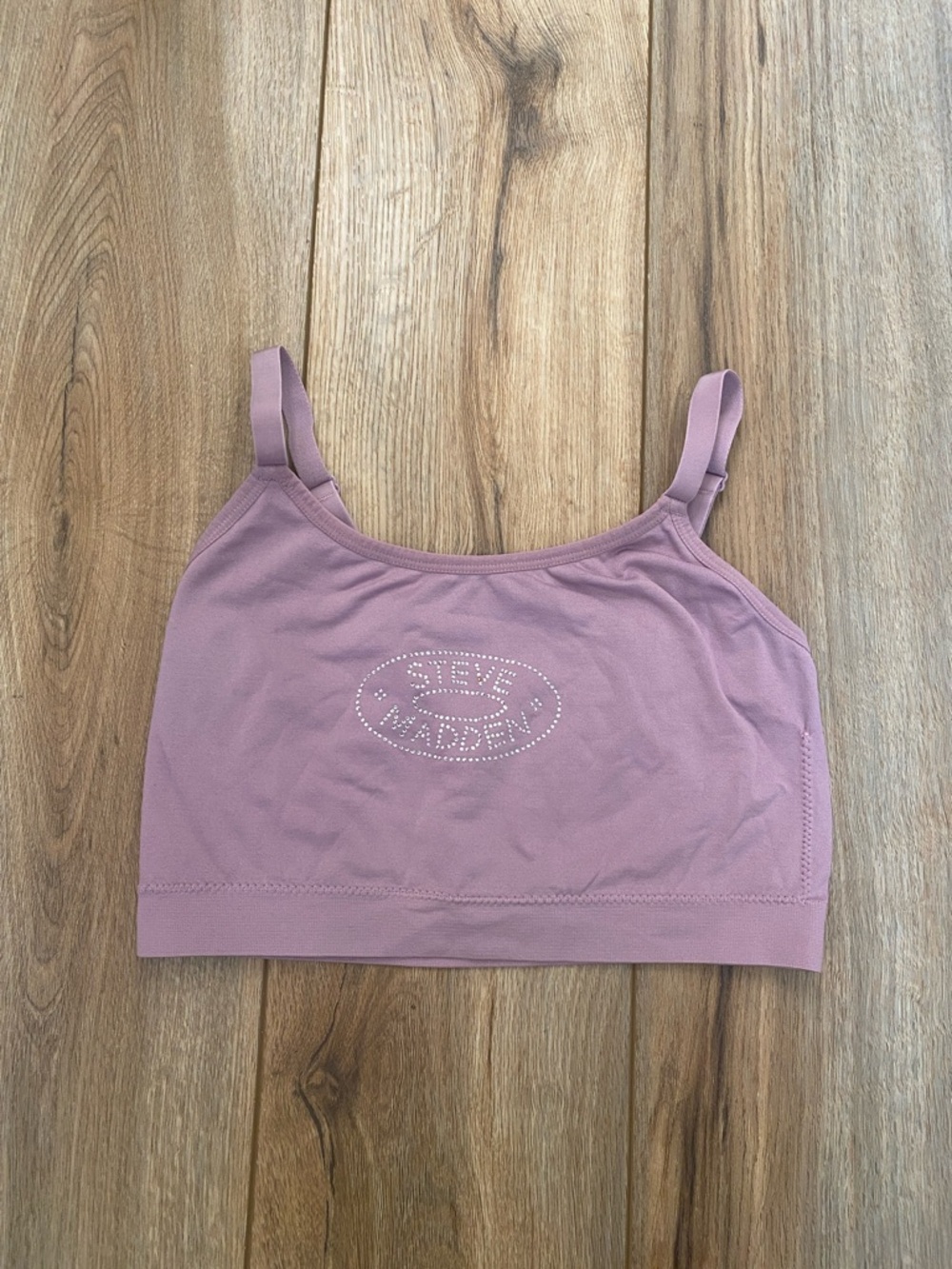 Steve Madden Dusty Rose Rhinestone Logo Bralette 1X sports bra